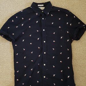 H&M Men's Navy Blue Skater & Surfer Casual Summer Short-Sleeve Button Up